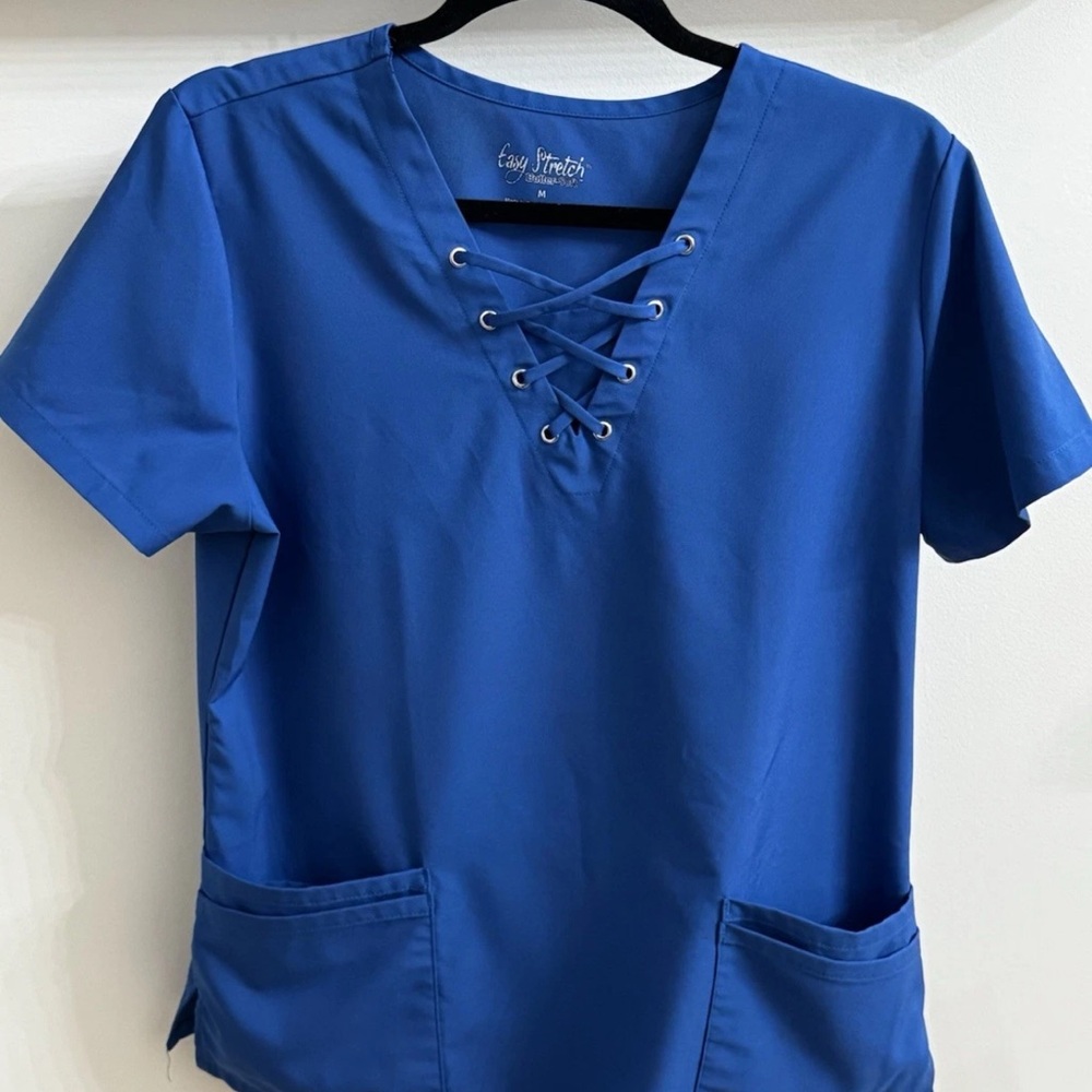 Easy Stretch Butter-Soft Women's Blue Scrub Top Medical Solid Size M - Picture 2 of 4
